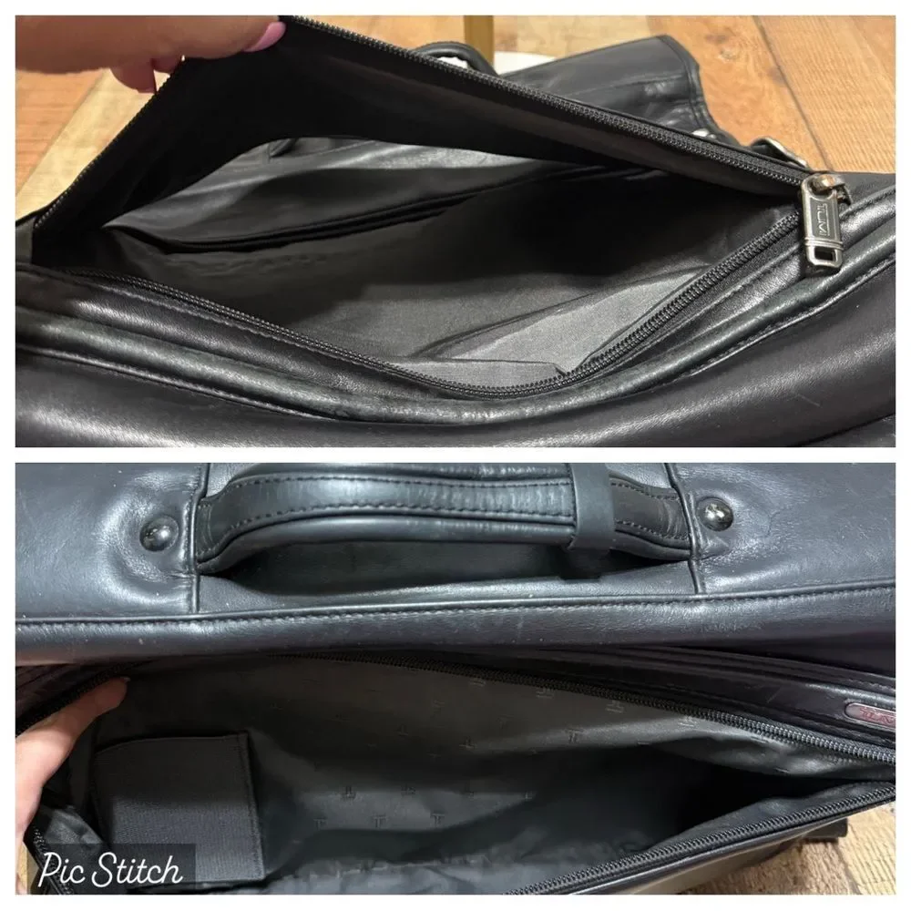 TUMI Alpha Nappa Leather Flap Expandable Briefcase Black Messenger Bag Has Flaws